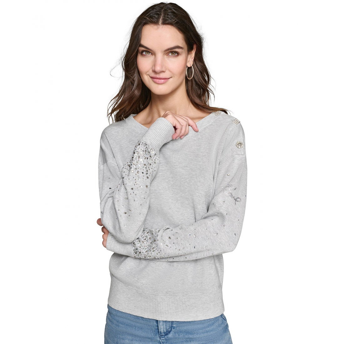 Pull 'Rhinestone-Trim Crewneck' pour Femmes