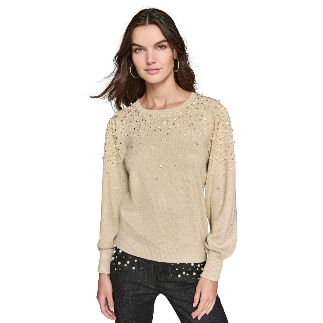 Pull 'Imitation-Pearl Crewneck' pour Femmes