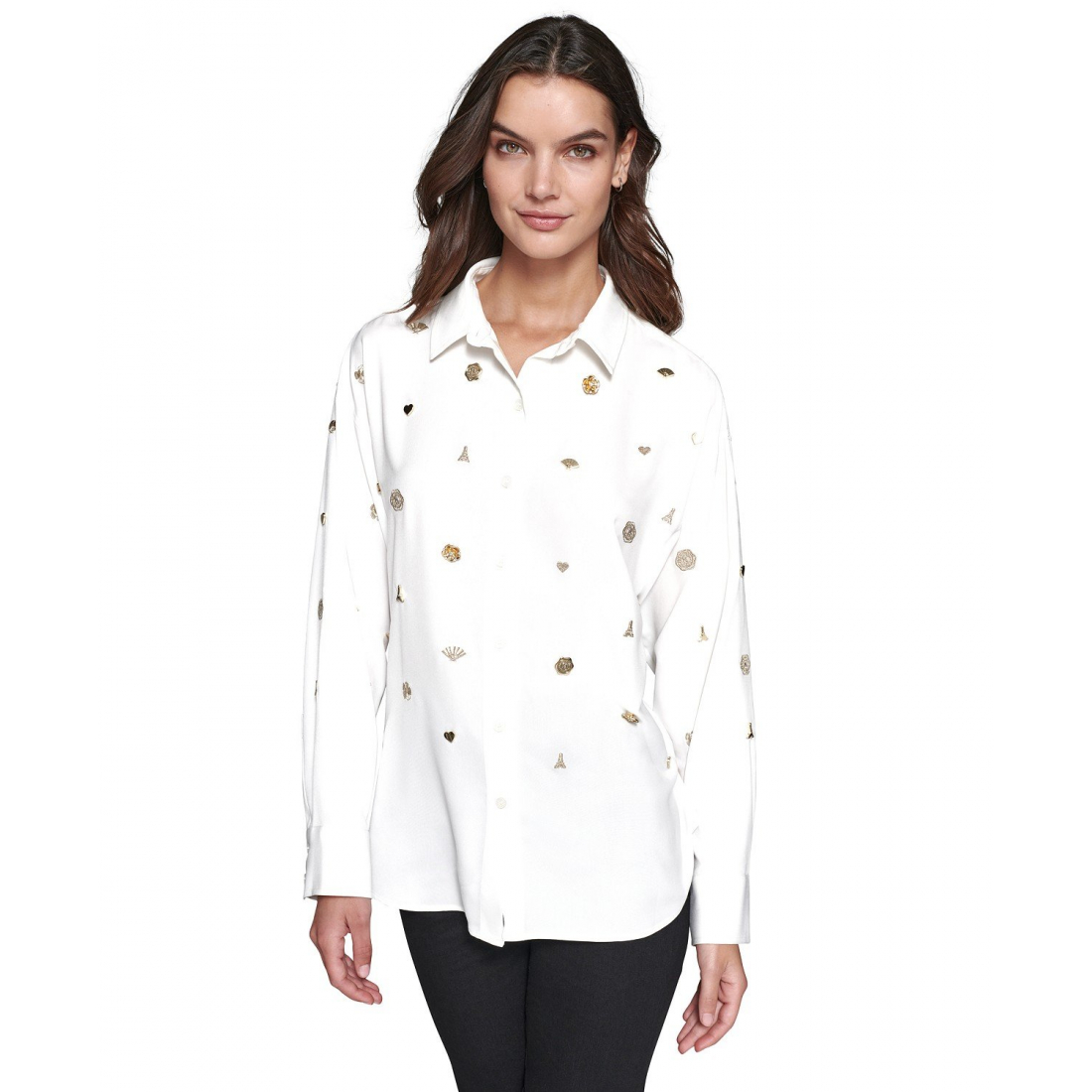 Top à manches longues 'Embellished Button-Front' pour Femmes