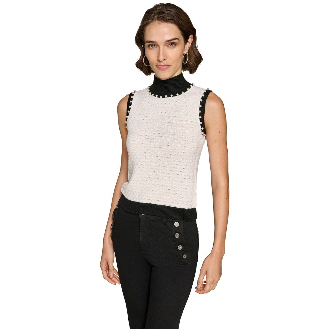 Pull 'Sleeveless Mock Neck Pearl' pour Femmes