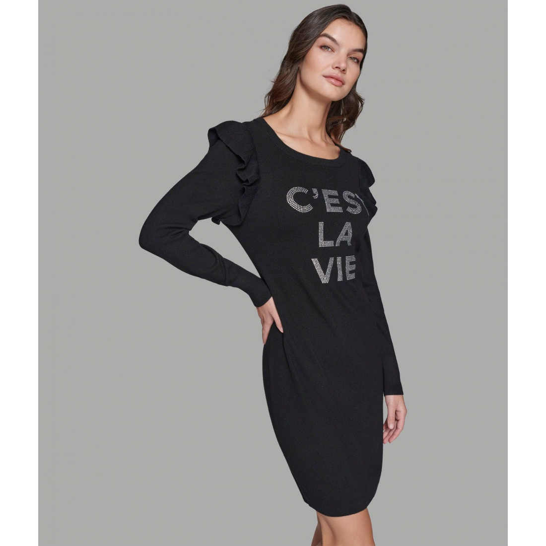 'C'Est La Vie Ruffle Sleeve' Pullover-Kleid für Damen