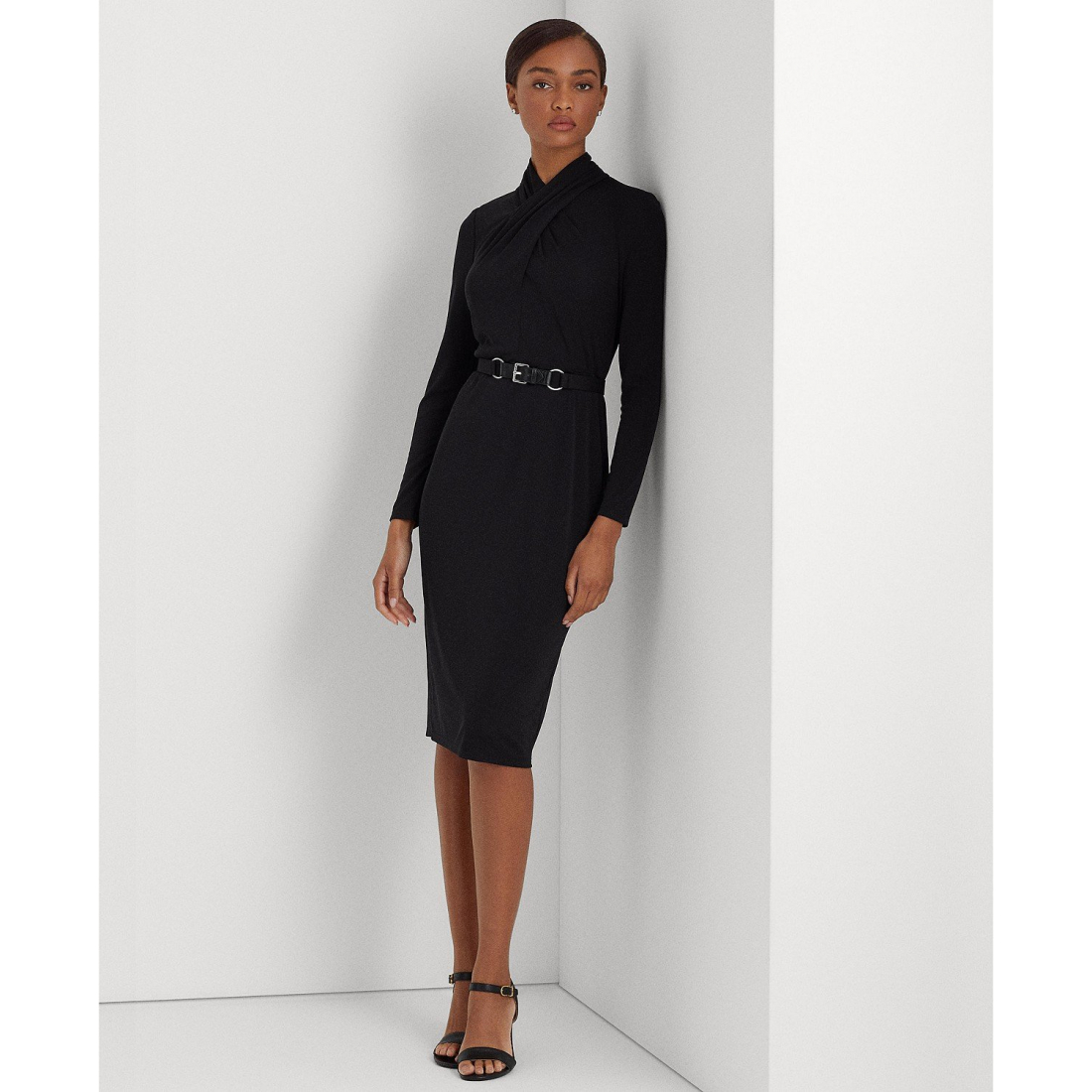 Robe à manches longues 'Belted Mockneck Stretch' pour Femmes