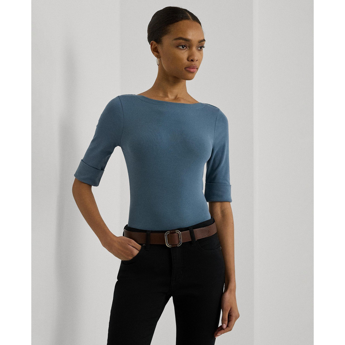 Top à manches 3/4 'Stretch Boatneck' pour Femmes