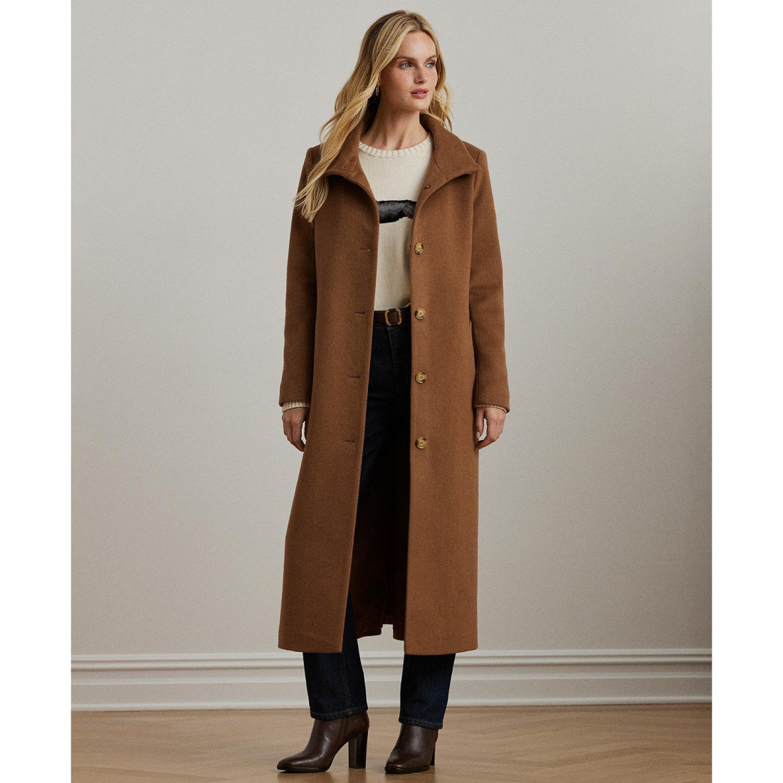 Manteau 'Single-Breasted Stand-Collar Maxi' pour Femmes