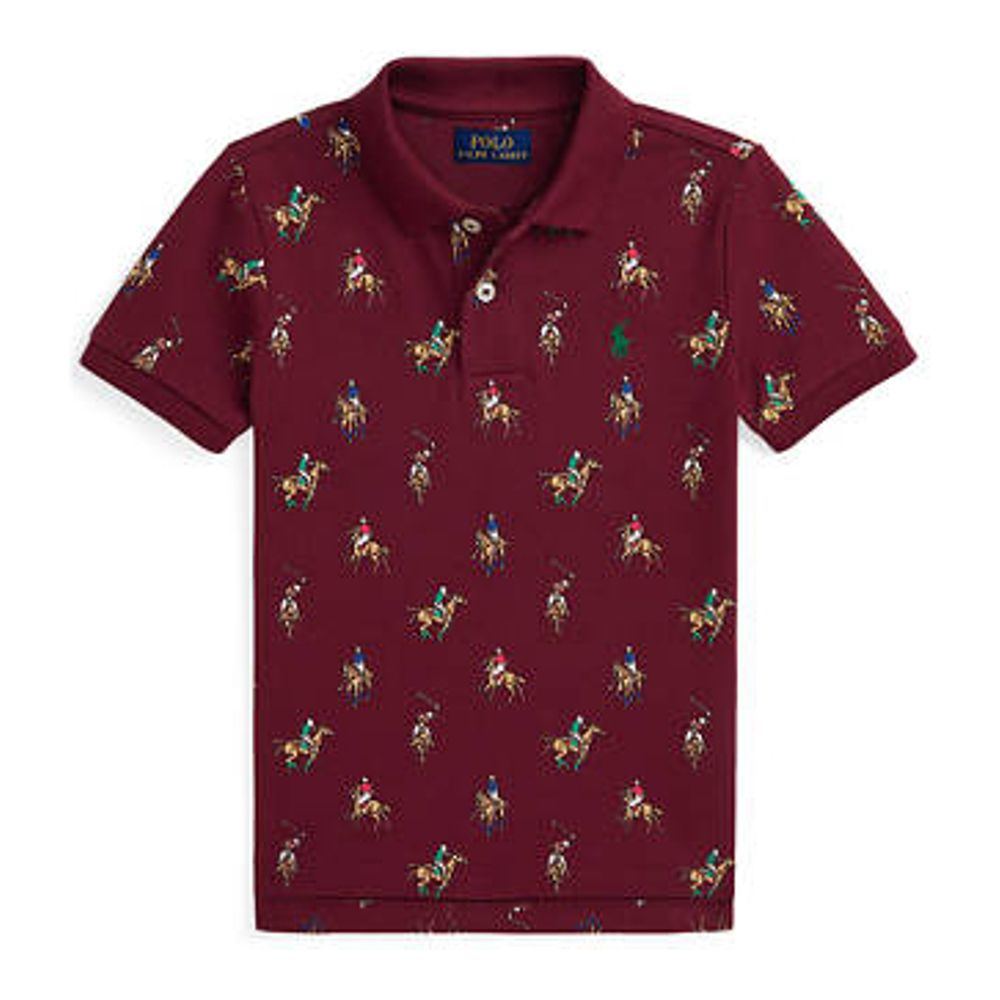 Little Boy's 'Equestrian Print Cotton Mesh Polo Shirt'