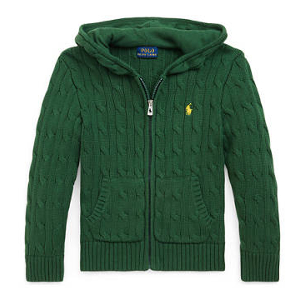 Little Boy's 'Cable Cotton Hooded Full Zip Sweater'