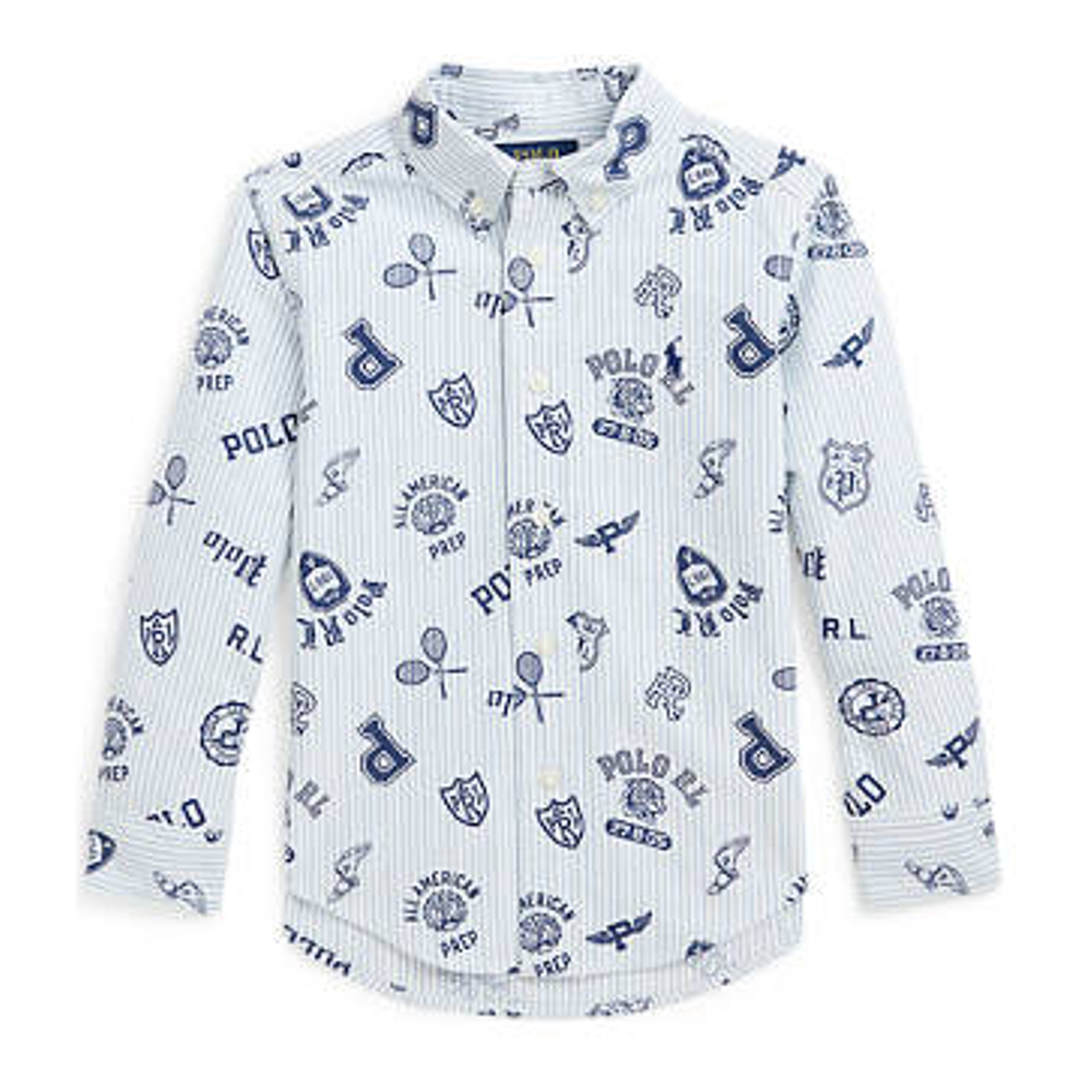 'Striped Cotton Oxford Graphic Shirt' pour Petits garçons