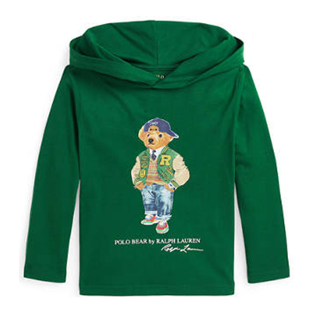 Little Boy's 'Polo Bear Cotton Jersey Hooded Tee'