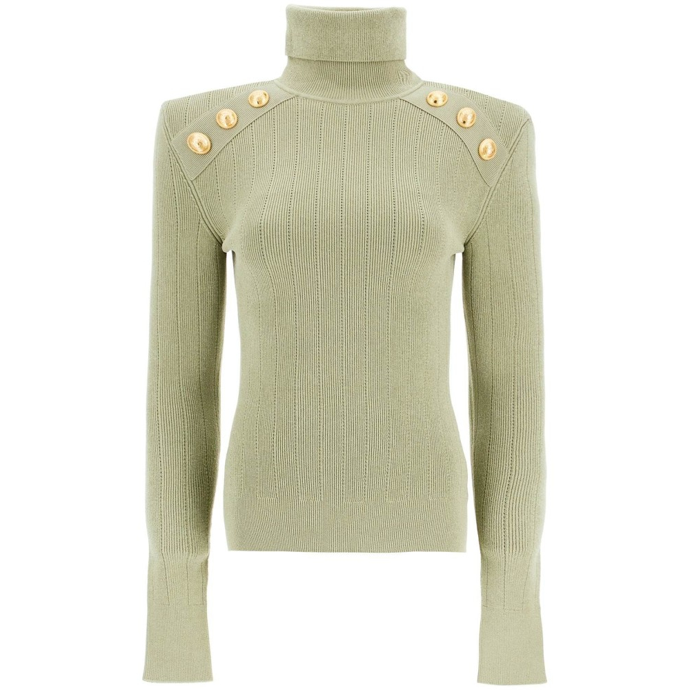 'Embossed Button-Up' Rollkragenpullover für Damen