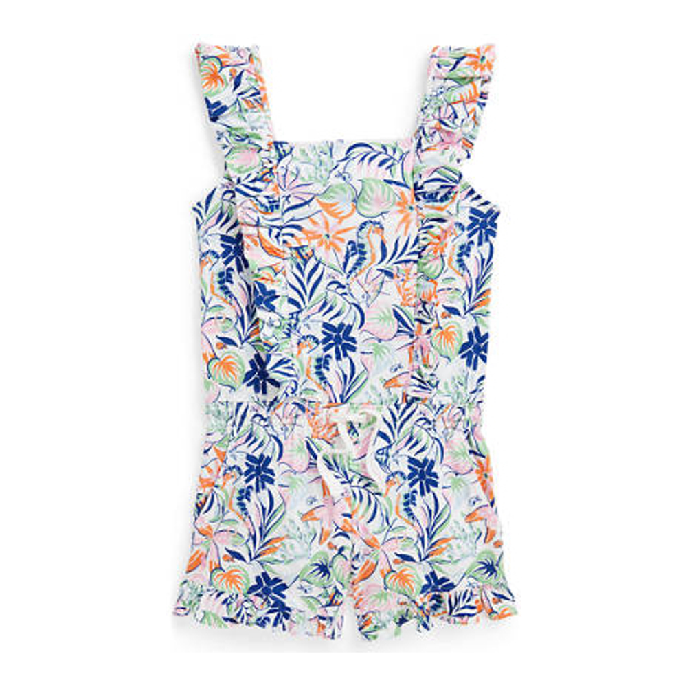 Little Girl's 'Tropical Printed Ruffled Cotton Romper'