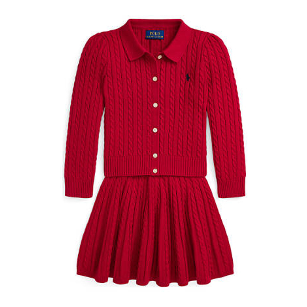 Little Girl's 'Cotton Polo Cardigan and Skirt Set'