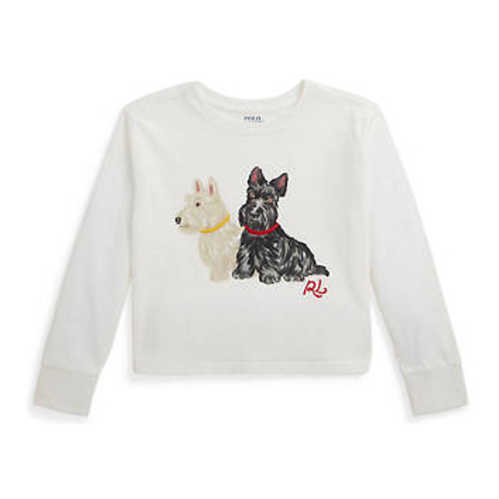 Little Girl's 'Dog Printed Jersey Boxy Long Sleeve T-Shirt'