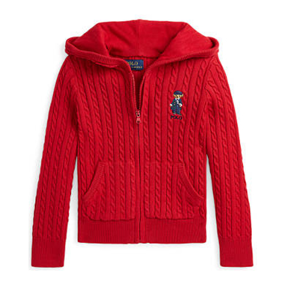 Little Girl's 'Polo Bear Cotton Full Zip Sweater'