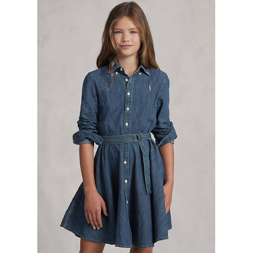 Big Girl's 'Belted Cotton Denim Shirtdress'