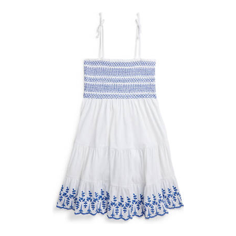 Big Girl's 'Smocked Eyelet Cotton Jersey Dress'