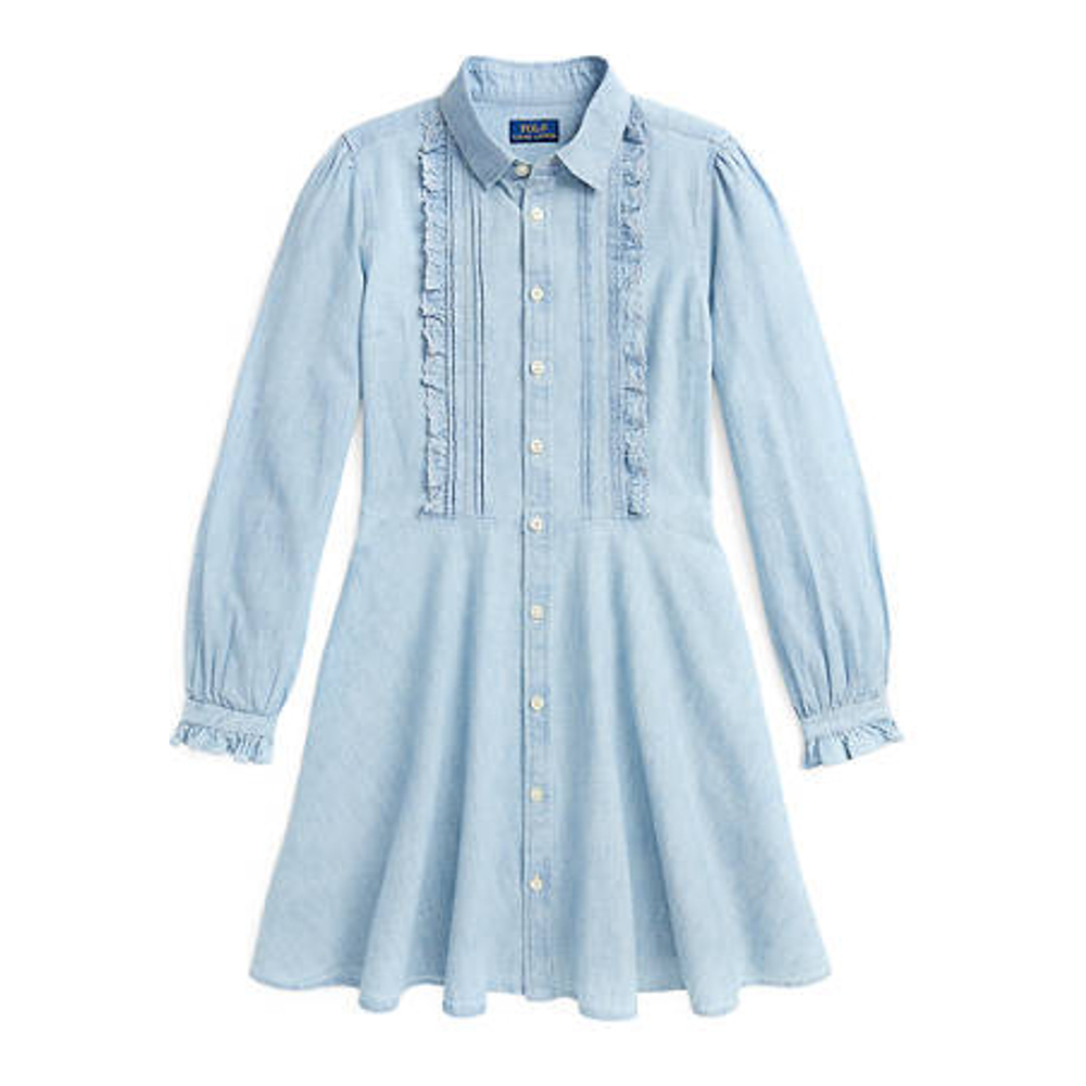 Big Girl's 'Ruffled Cotton Chambray Dress'