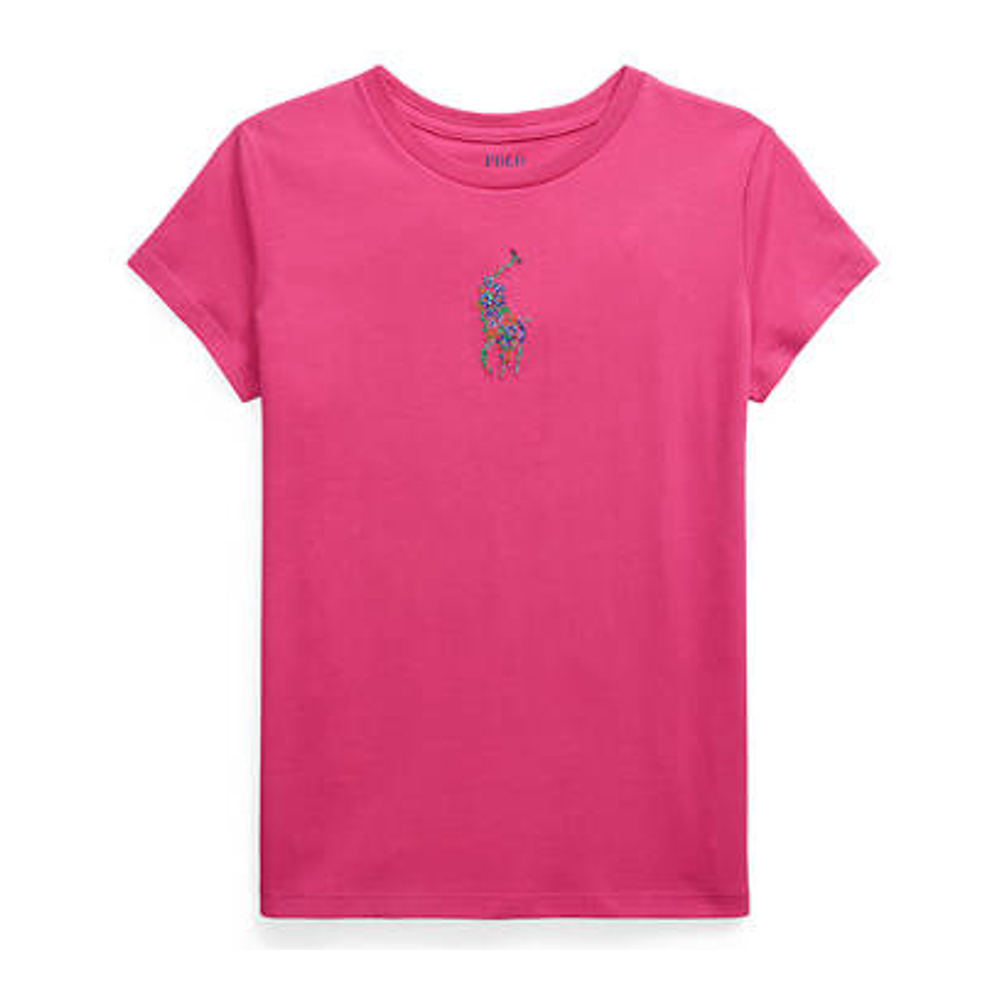 'Floral Big Pony Cotton Jersey T-Shirt' pour Grandes filles