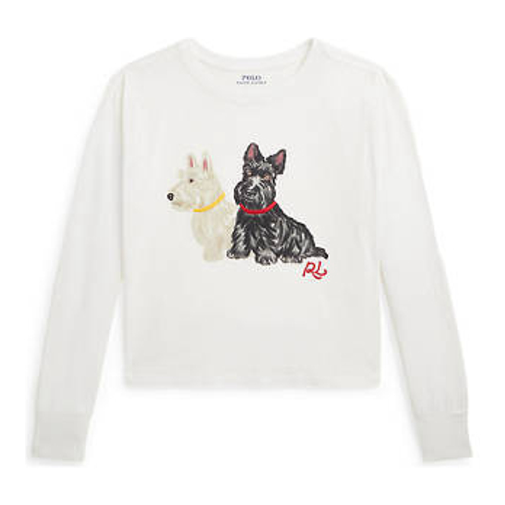 Big Girl's 'Dog Printed Jersey Boxy Long Sleeve T-Shirt'