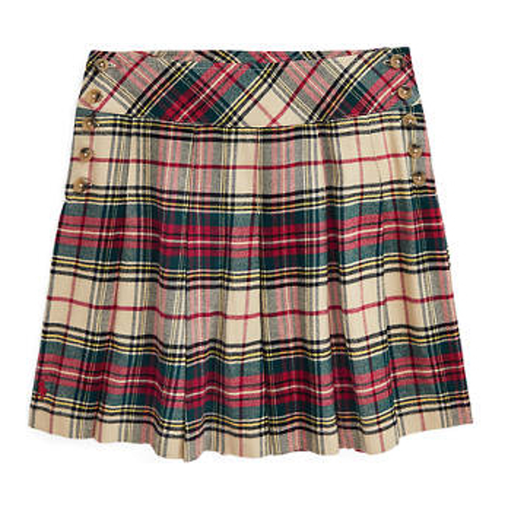 Big Girl's 'Plaid Pleated Cotton Twill Skirt'