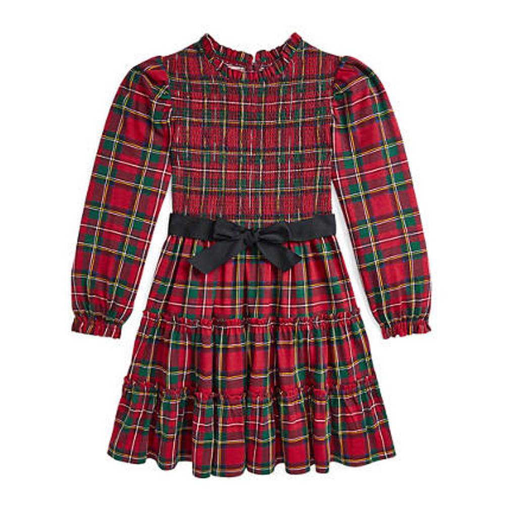 Big Girl's 'Plaid Smocked Cotton Jersey Dress'