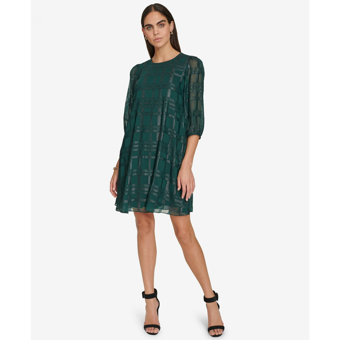 'Jewel-Neck 3/4-Sleeve Chiffon Dress' pour Femmes