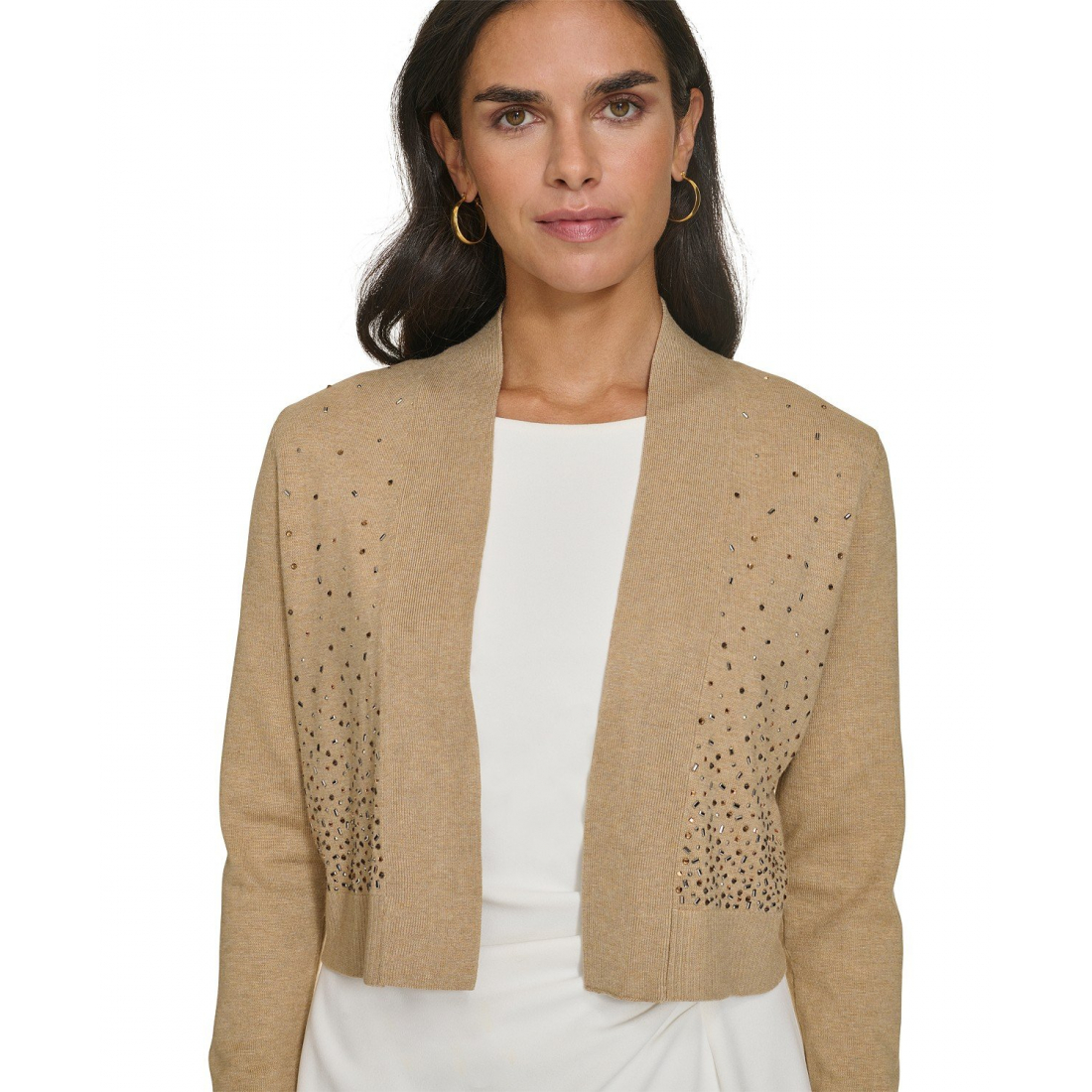 'Collarless Open-Front Embellished Cardigan' pour Femmes