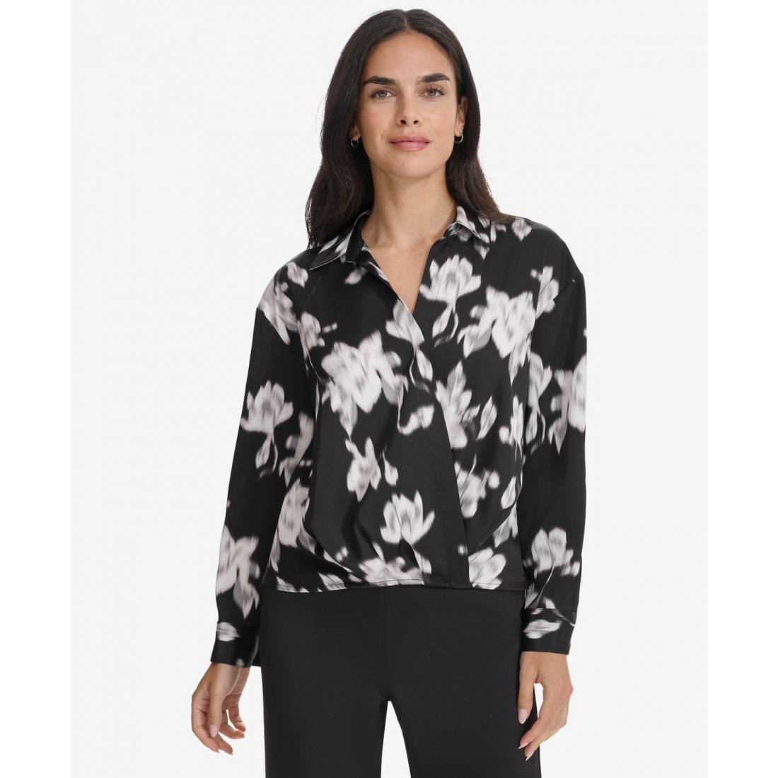 'Printed Faux-Wrap Collared Top' pour Femmes