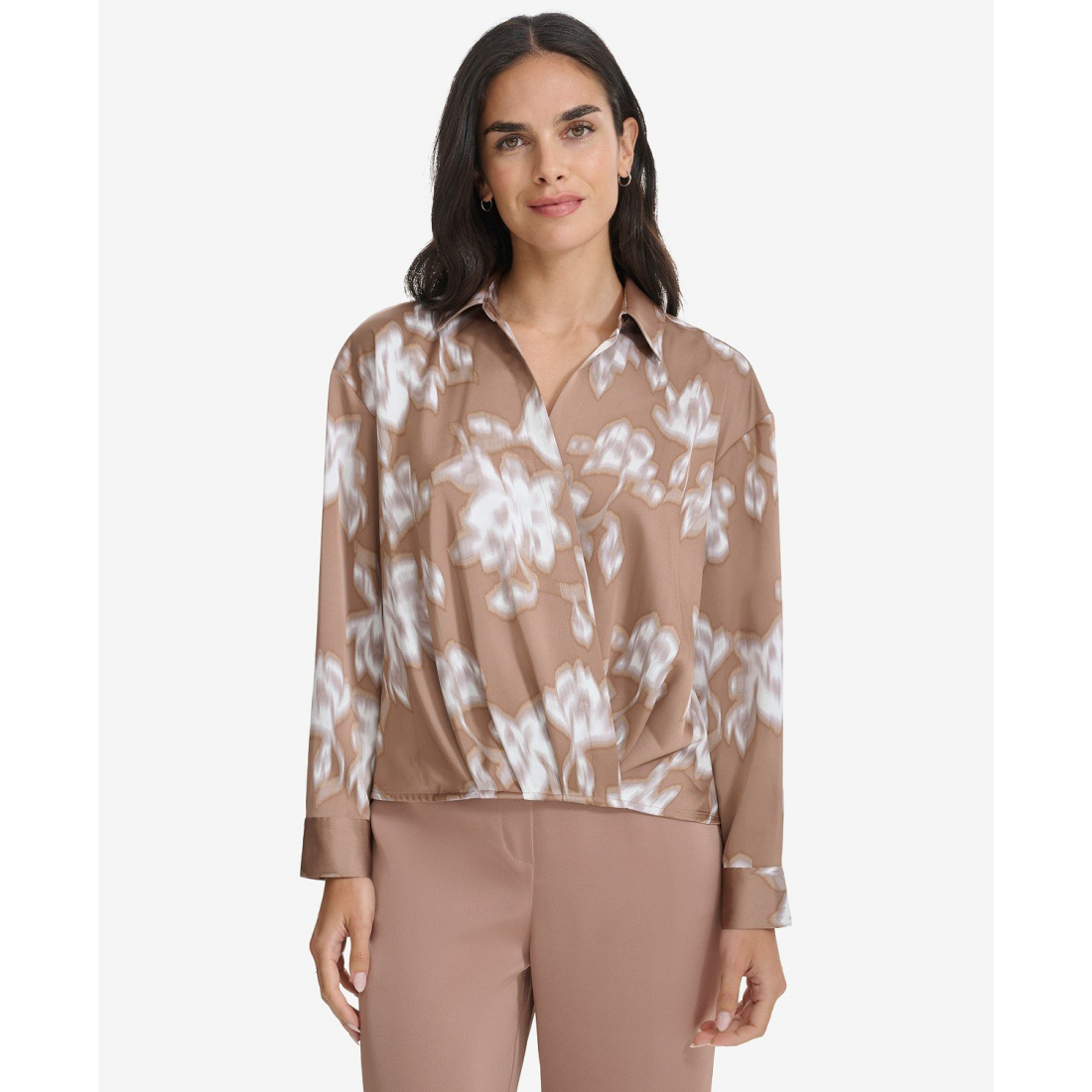 Women's 'Printed Faux-Wrap Collared Top'