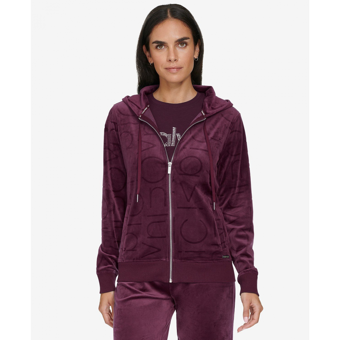 'Tonal Logo Velour Zip-Front Hoodie' pour Femmes