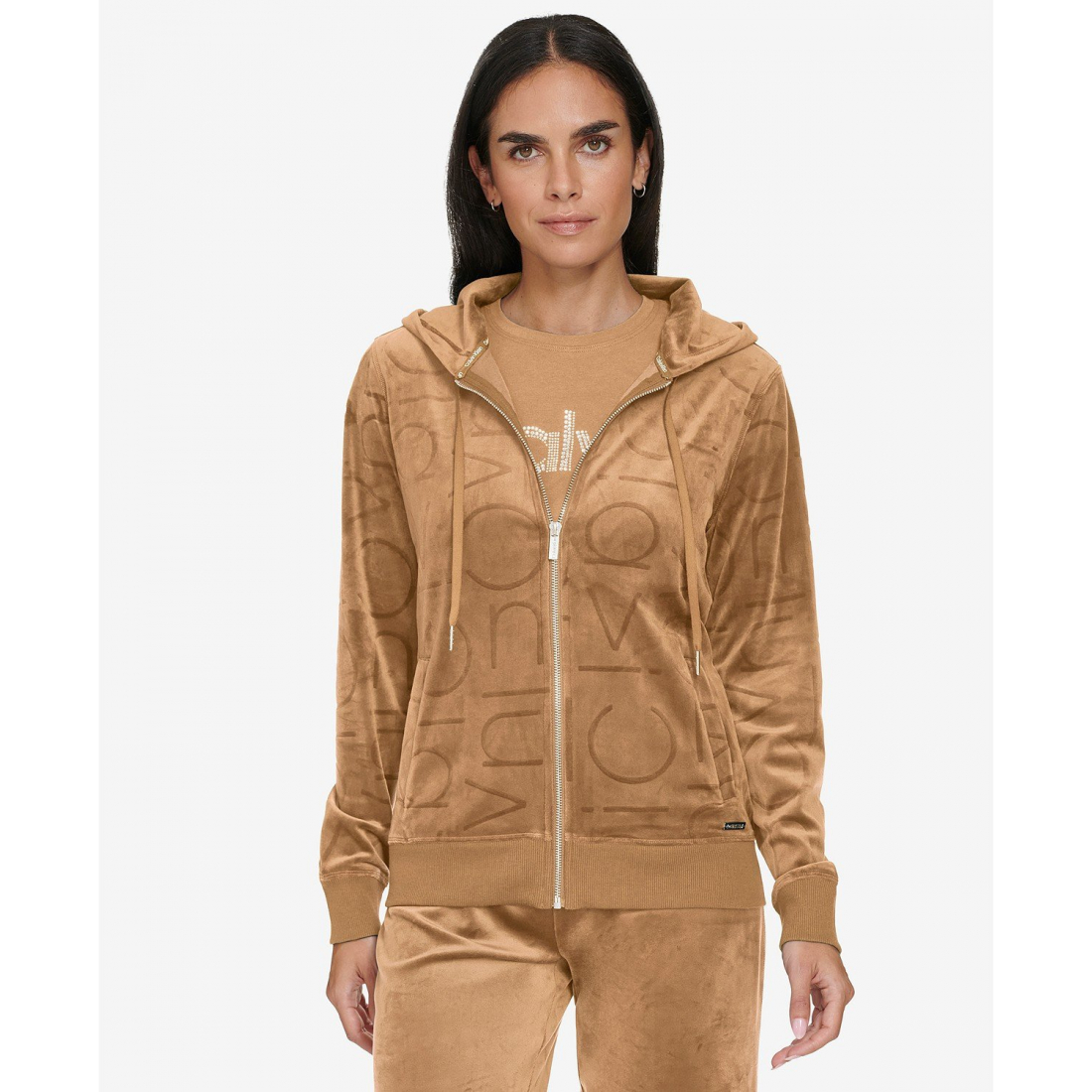 'Tonal Logo Velour Zip-Front Hoodie' pour Femmes