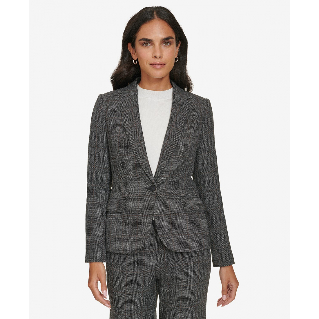 'One-Button Glen Plaid Blazer' pour Femmes