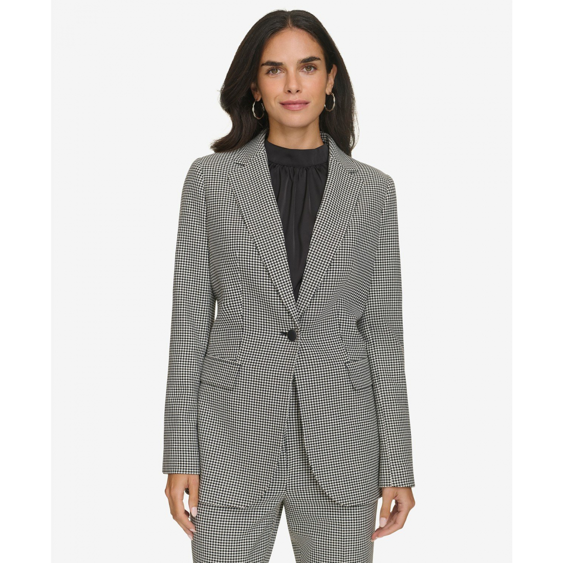 'One-Button Houndstooth Blazer' pour Femmes