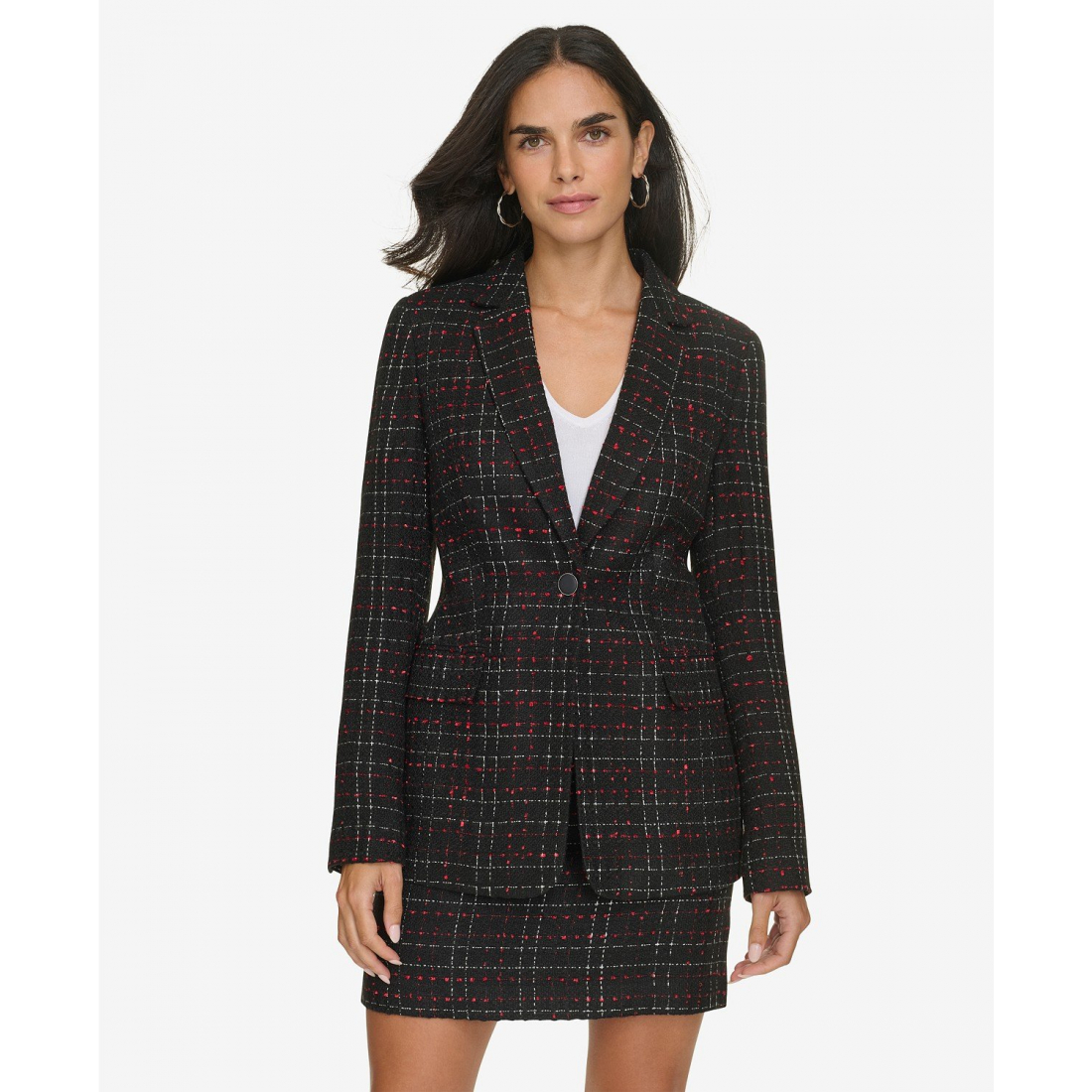 'One-Button Plaid Tweed Blazer' pour Femmes