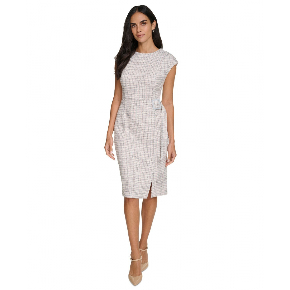 'Tweed Side-Buckle Cap-Sleeve Sheath Dress' pour Femmes