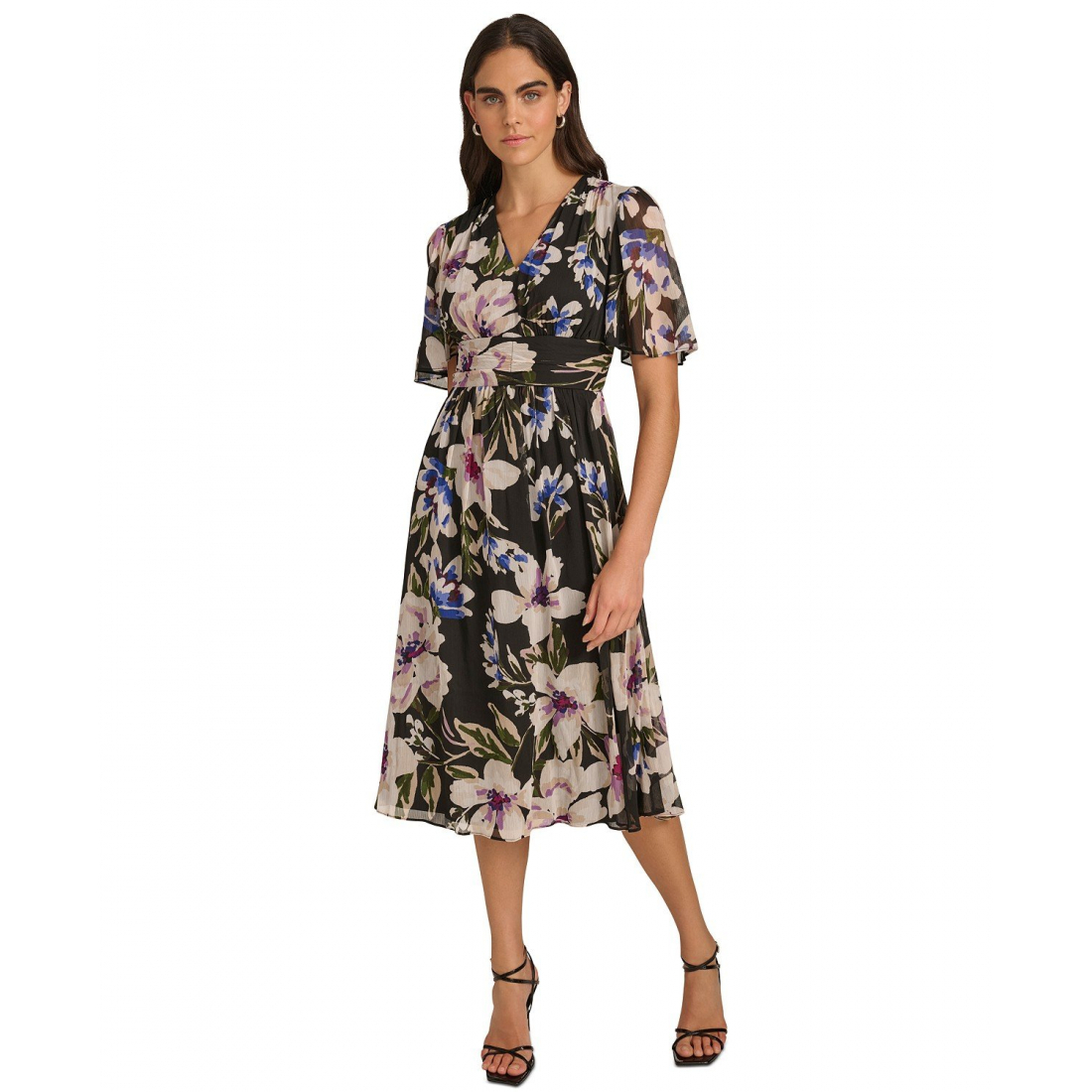 'Floral Chiffon Flutter-Sleeve Dress' pour Femmes