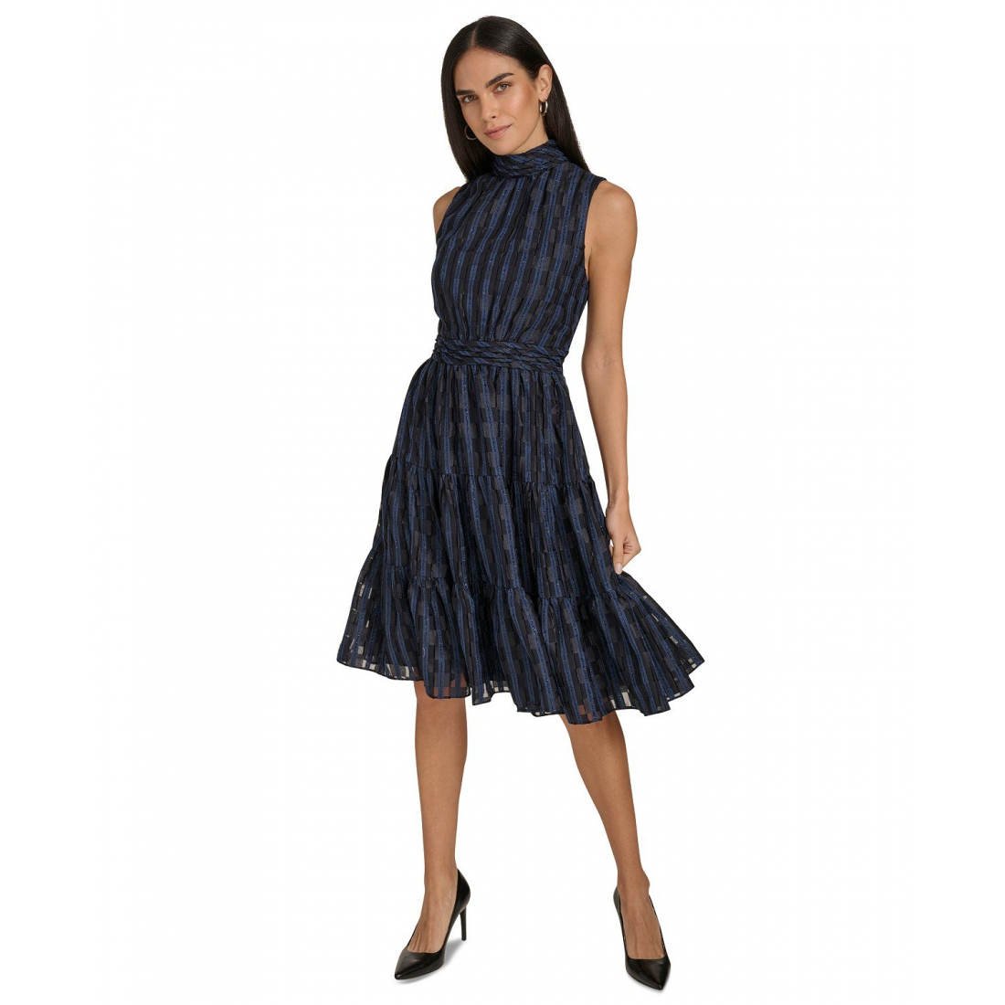 'Checkered Shimmering Tiered A-Line Midi Dress' pour Femmes