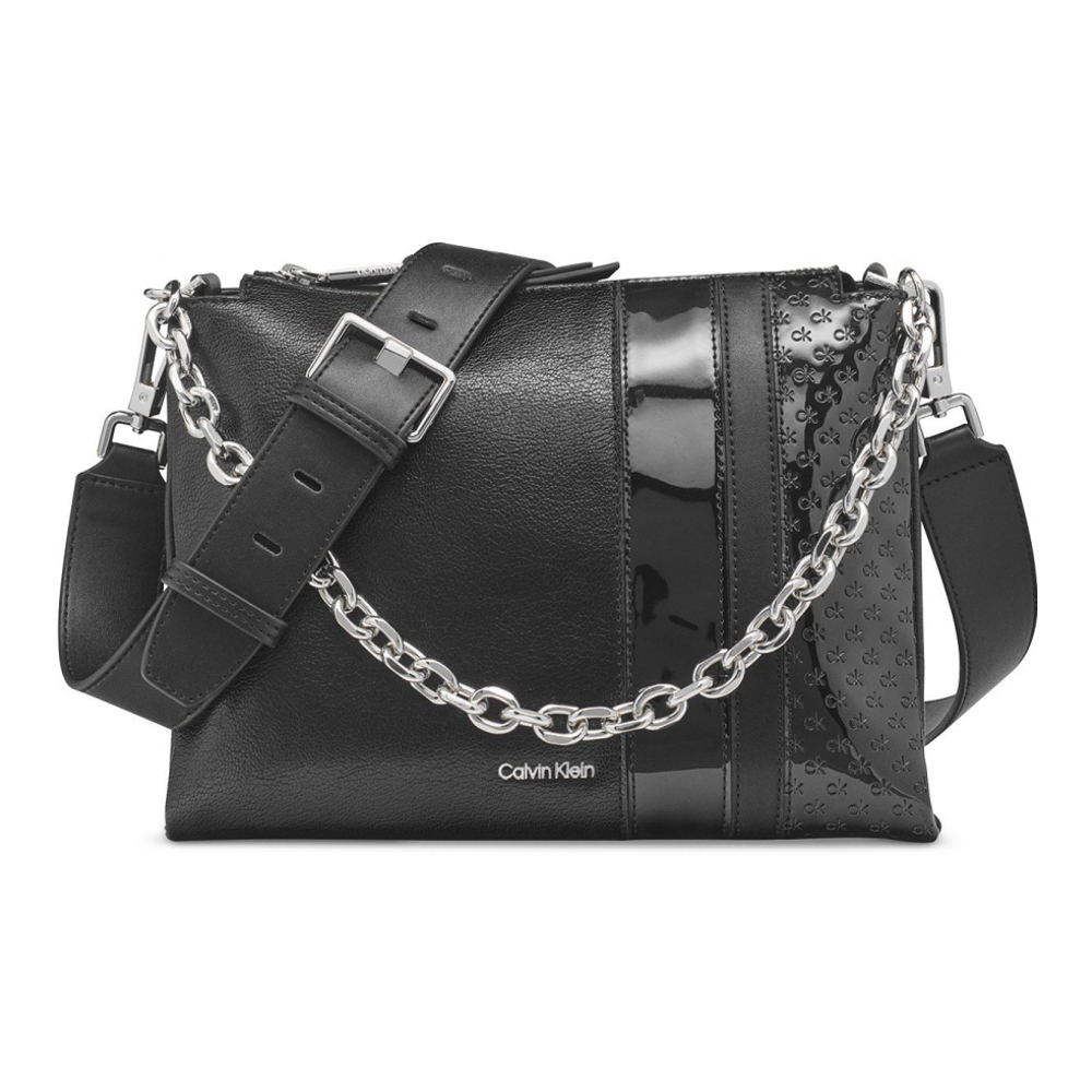 'Rain Signature Embossed Top Zipper Dual Strap Chain Crossbody' pour Femmes