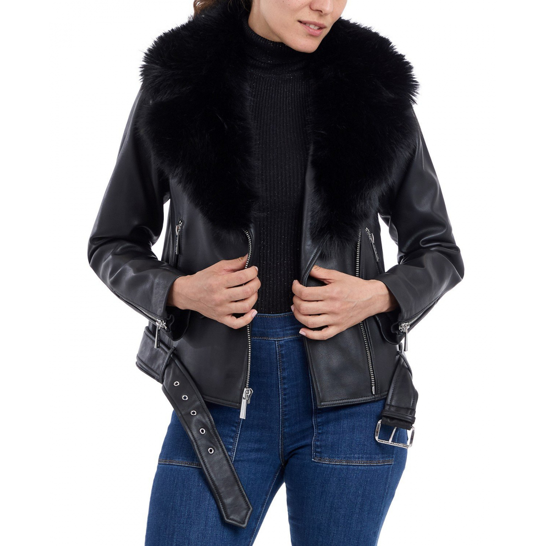 Women's 'Faux-Fur-Trim' Biker Jacket