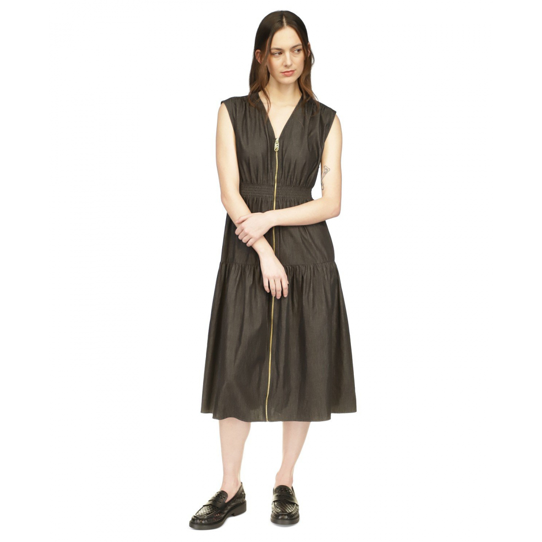 Women's 'Empire-Waist Zip-Front' Midi Dress