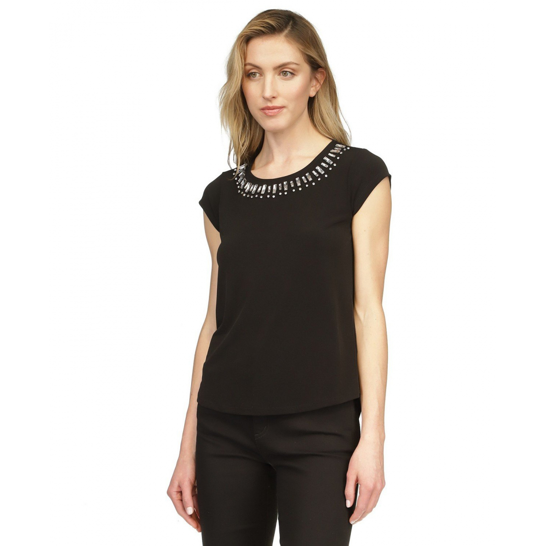 Women's 'Rhinestone-Neckline' Short sleeve Top