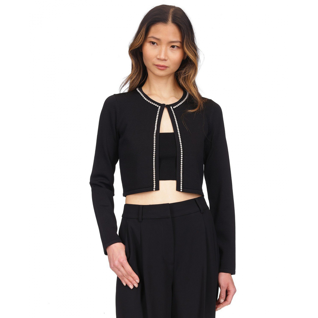 Women's 'Gem-Trim Cropped' Cardigan