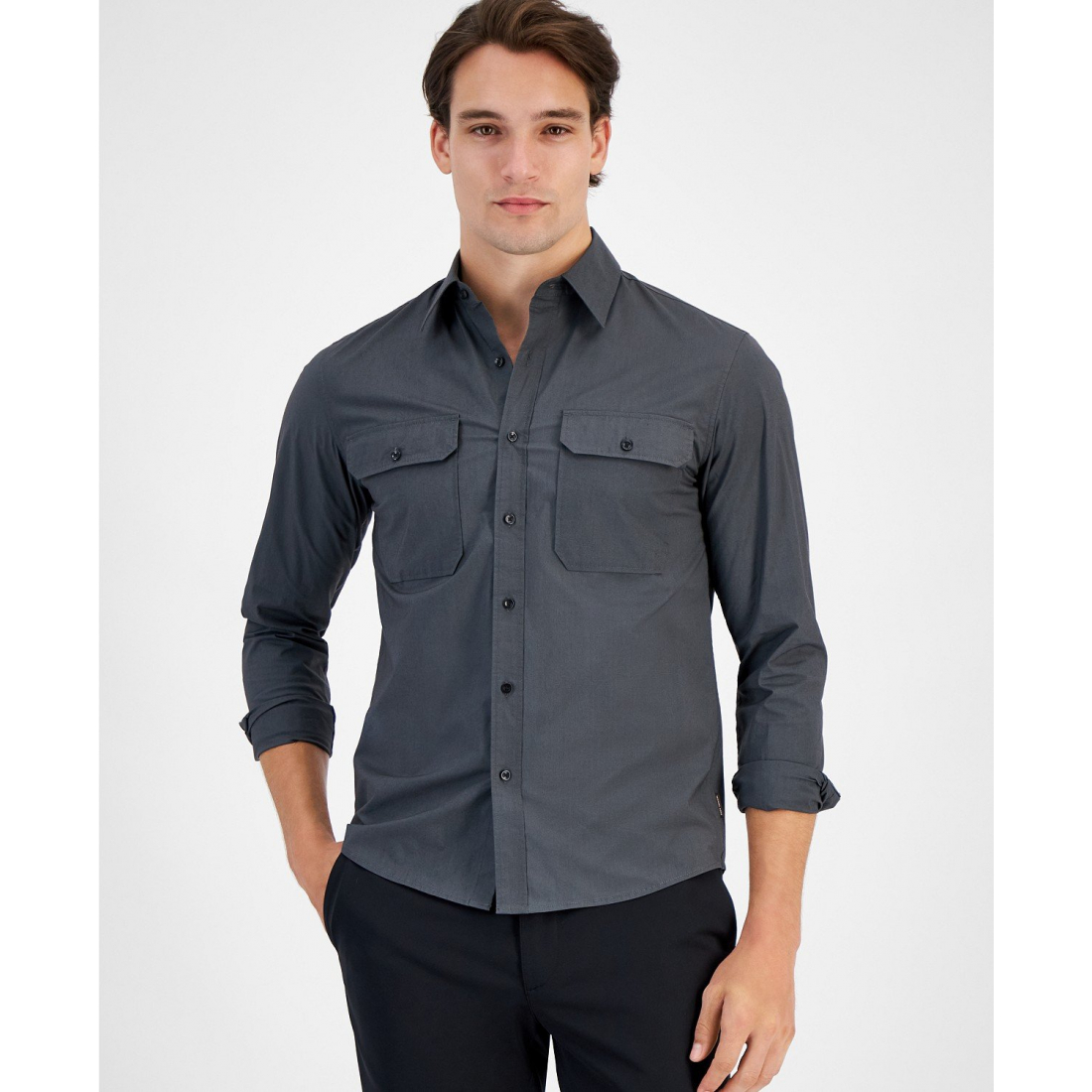 Men's 'Military Long Sleeve Button-Front Double-Pocket' Shirt