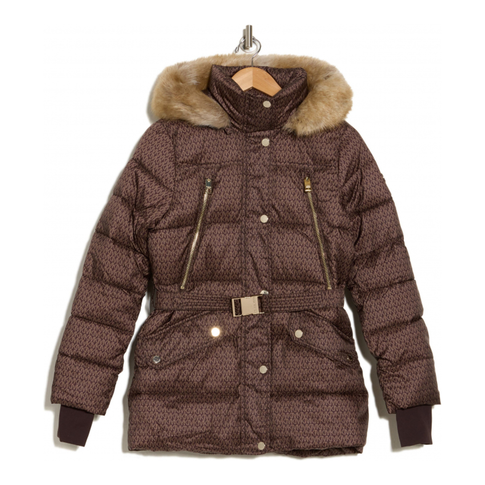 Women's 'Faux Fur Trim Hooded Belted' Puffer Jacket