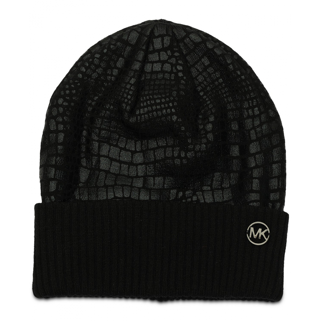 Women's 'MICHAEL Logo Charm Ribbed Trim Croc-Embossed' Beanie