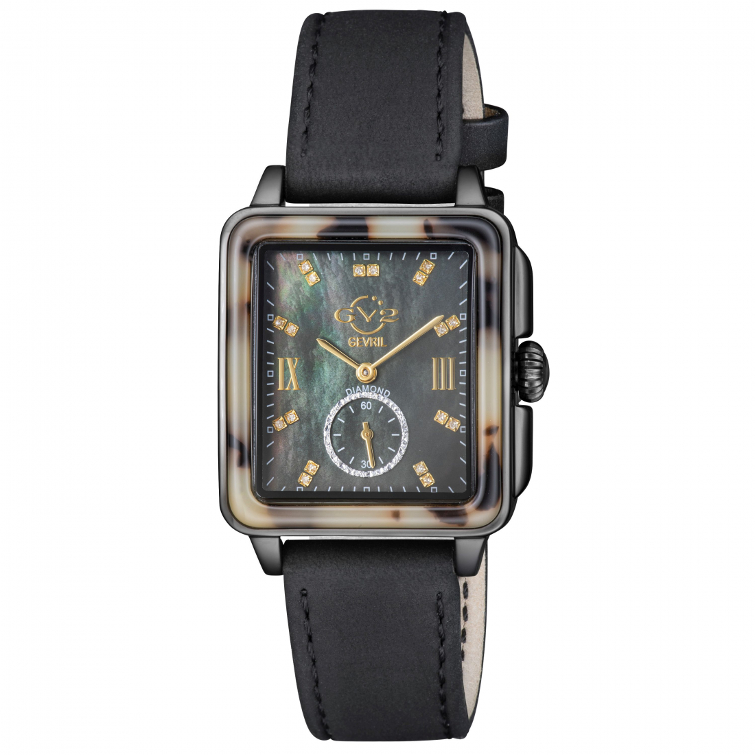 Women's Bari Tortoise IP Black Case Black Mother Of Pearl Dial Black Suede Strap Watch