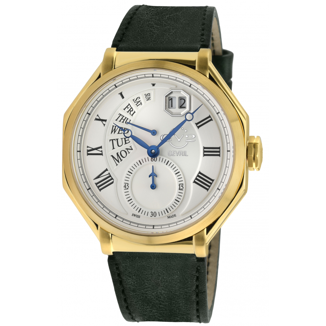 Men's Marchese IPYG Case, Silver Dial, Genuine Italian Green Leather Strap