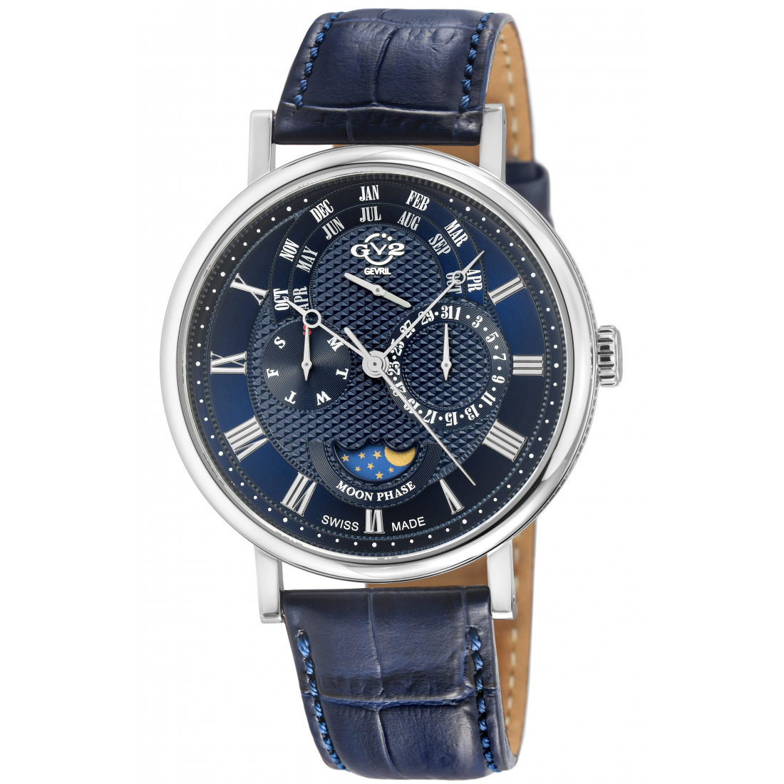 Men's Maestro SS Case, Blue Textured Dial, Blue Handmade Italian Leather Strap.