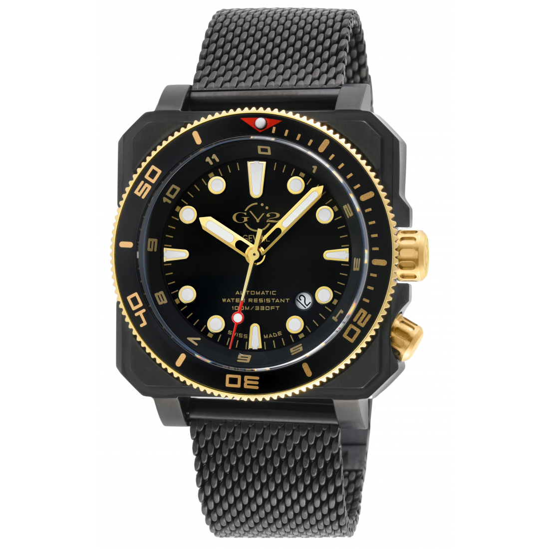 Men's XO Submarine Black Case, GP/BLK Bezel, Black Dial, Stainess Steel Bracelet