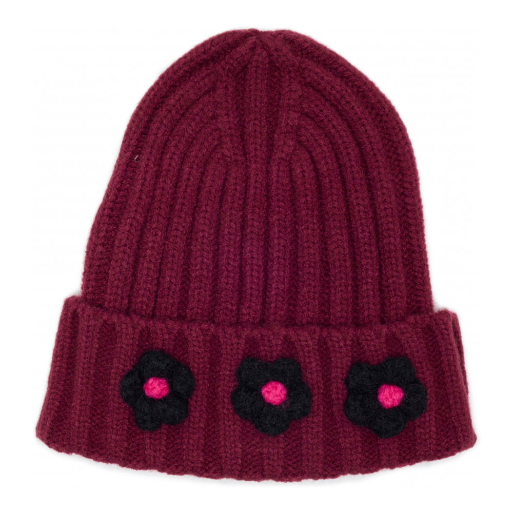 Women's 'Alley Cat Flower Ribbed Knit' Beanie