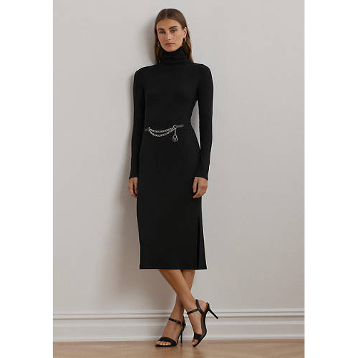 Women's 'Chain-Trim Rib-Knit Turtleneck' Long-Sleeved Dress